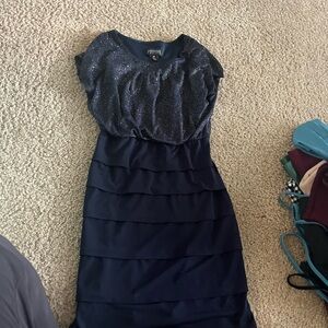 Enfocus Studio Blue Tiered Ruffled Cocktail Dress